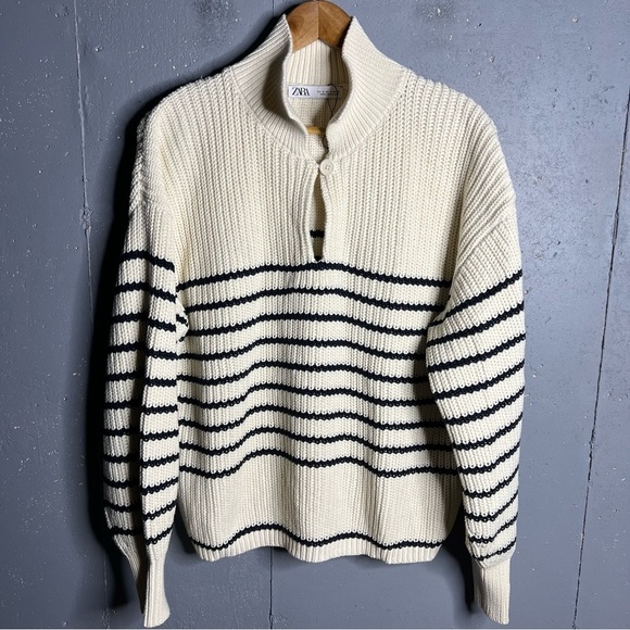 Zara Striped Cream Women's Sweater in size Small - Picture 1 of 9